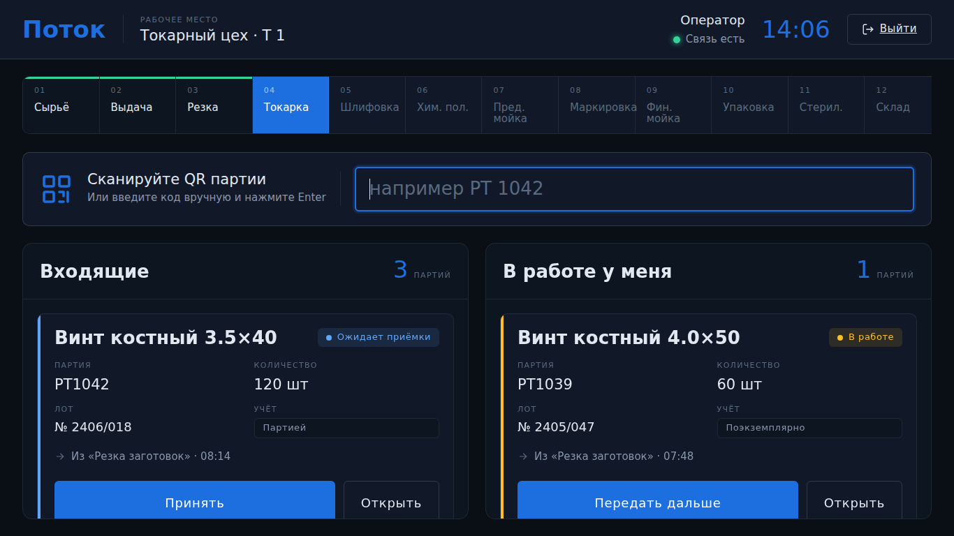 Поток MedTrack, веб-система учёта производства